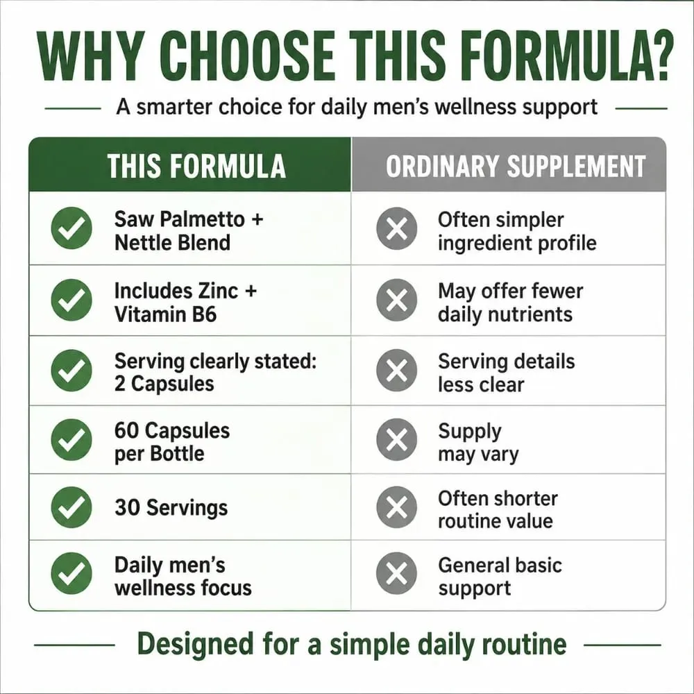 Googeer Prostate Support Capsules Saw Palmetto Extract Stinging Nettle Zinc Vitamin B6 60 Capsules Men's Daily Support — image 6