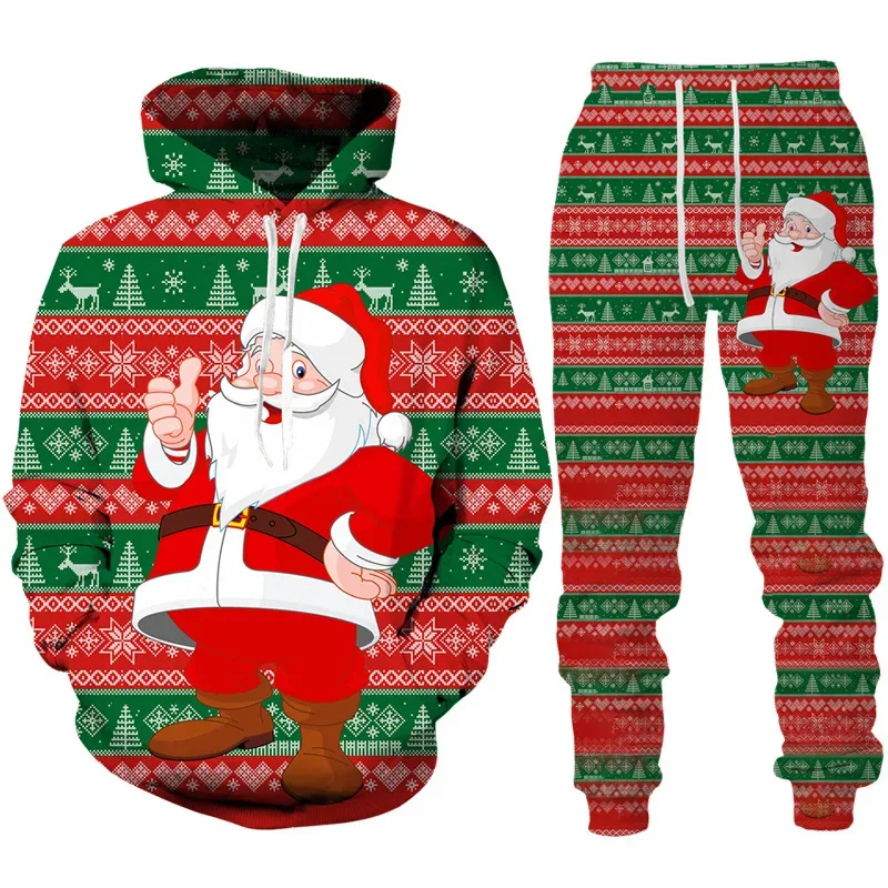 Fashion Funny Santa Claus 3D Print Tracksuit Set Man Woman Hoodie+Pants 2pcs Set Oversized Casual Christmas Party Couple Clothes — image 8