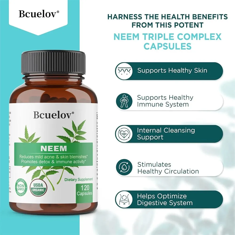 Organic Neem Capsules - Herbal Acne Supplements Supporting Clear Skin and Detox - Vegan Non-GMO Gluten Free — image 3