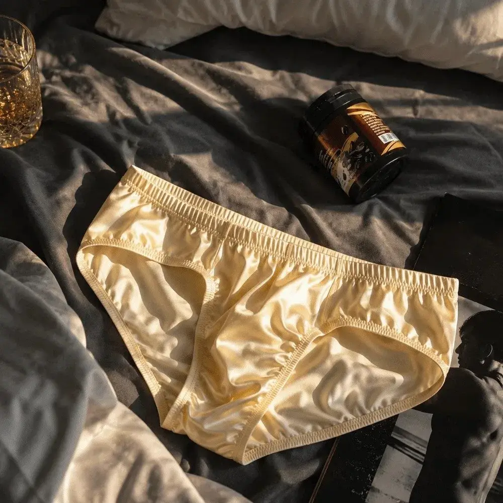 Underpants Low Waist Male Underwear Ice Silk Glossy Shiny Satin Silk Briefs Bulge Pouch Lingerie Men's Triangle Panties Daily — image 10