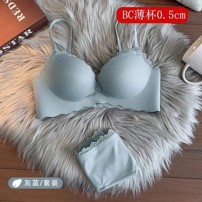 セクシーNői vezeték nélküli varrat nélküli melltartó szett egyrészes Push-Up melltartó, kis melltartó, oldalt támasztó megereszkedésgátló puha női intim fehérnemű — image 17