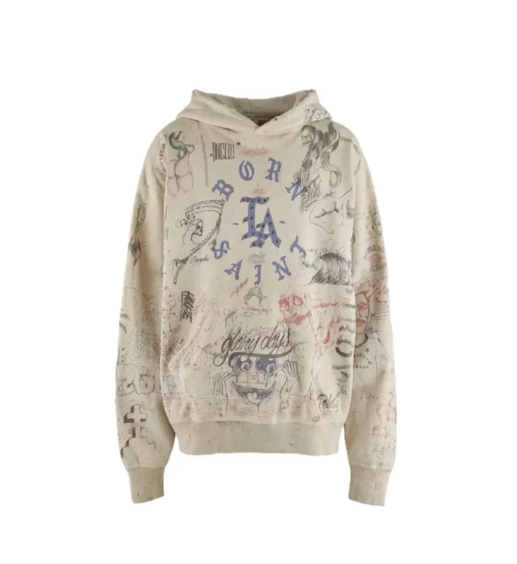 24FW SAINT Vintage Angel Printed Distressed Women Men Hooded Sweatshirt Hoodies Oversized Men Casual Cotton Pullover Hoodie — image 20