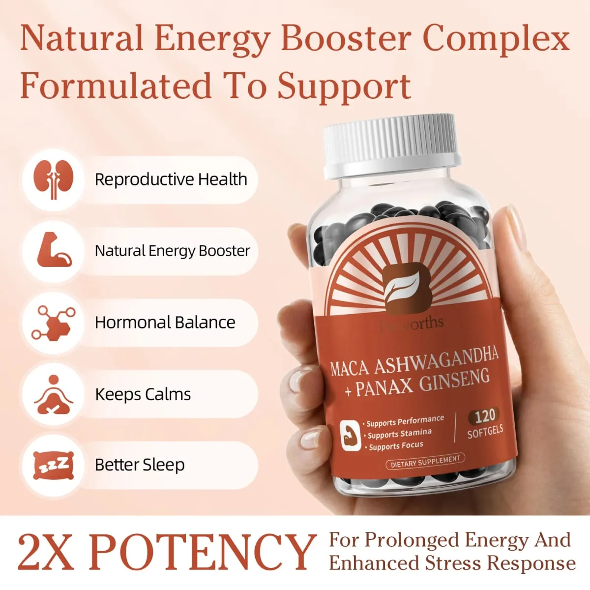 Nature Original Ginseng&Ashwagandha Plant Root Extract Edible Energy Vegetarian Capsules for Men and Women