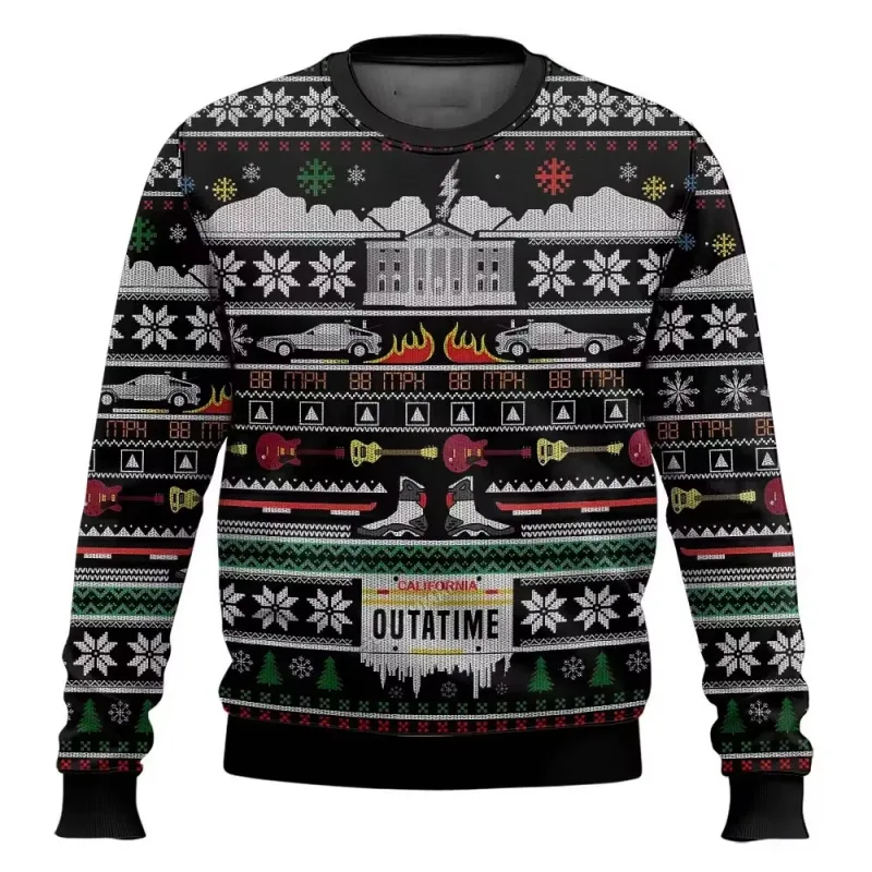 outono e inverno de volta ao futuro suéteres feios de Natal, camisas de anime de desenho animado para homens e mulheres, roupas