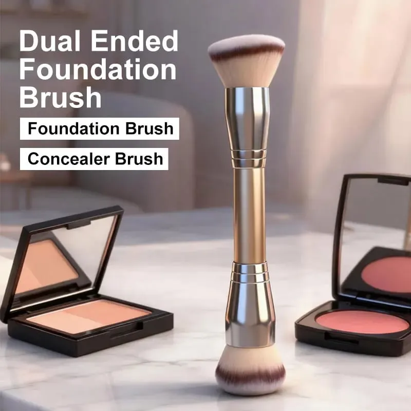Dual Ended Foundation Brush for Liquid Powder Blush Concealer Contour Επαγγελματικό εργαλείο μακιγιάζ με θήκη ταξιδιού για γυναίκες κορίτσι