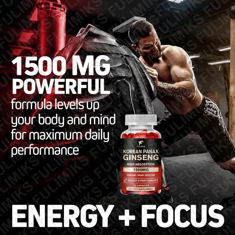 Panax Ginseng 15 000 mg - Red Korean Ginseng Συμπλήρωμα για Άντρες - Extra Strength - Energy Focus Παραγωγικότητα & απόδοση