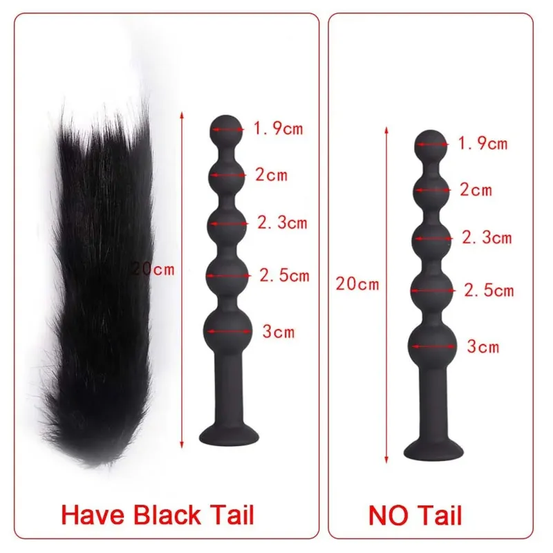 Butt Plug with Tail BDSM felnőtt szexjátékok pároknak, hatalmas anális gyöngyök, folyékony szilikon puha anális dugó Prosztata masszázs anális dildók — image 8