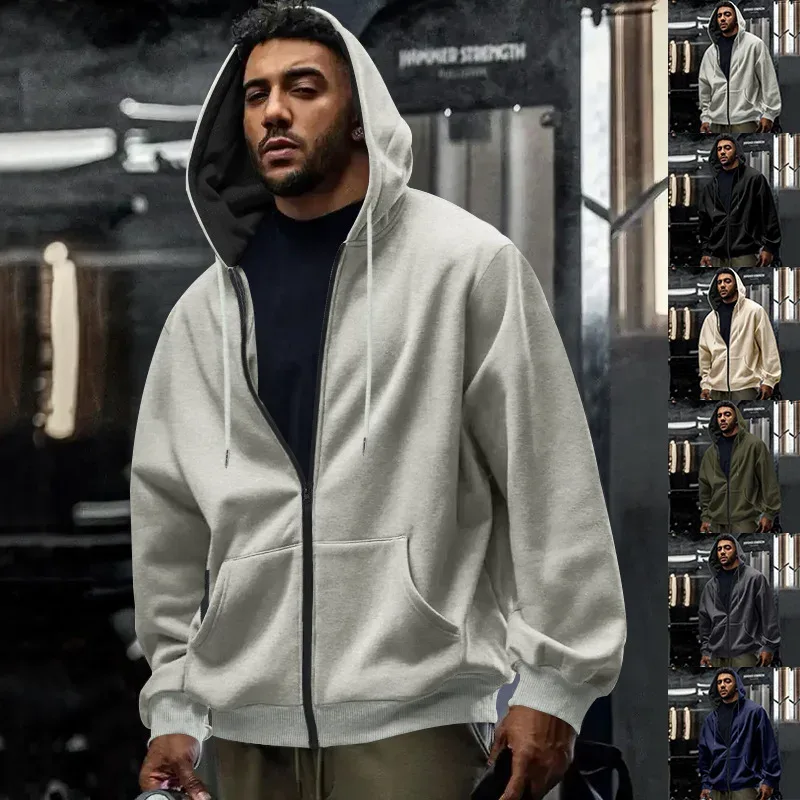 Novo 2026 outono casual sólido manga longa zíper com capuz moletom casaco masculino moda ao ar livre roupas esportivas jaquetas — image 44