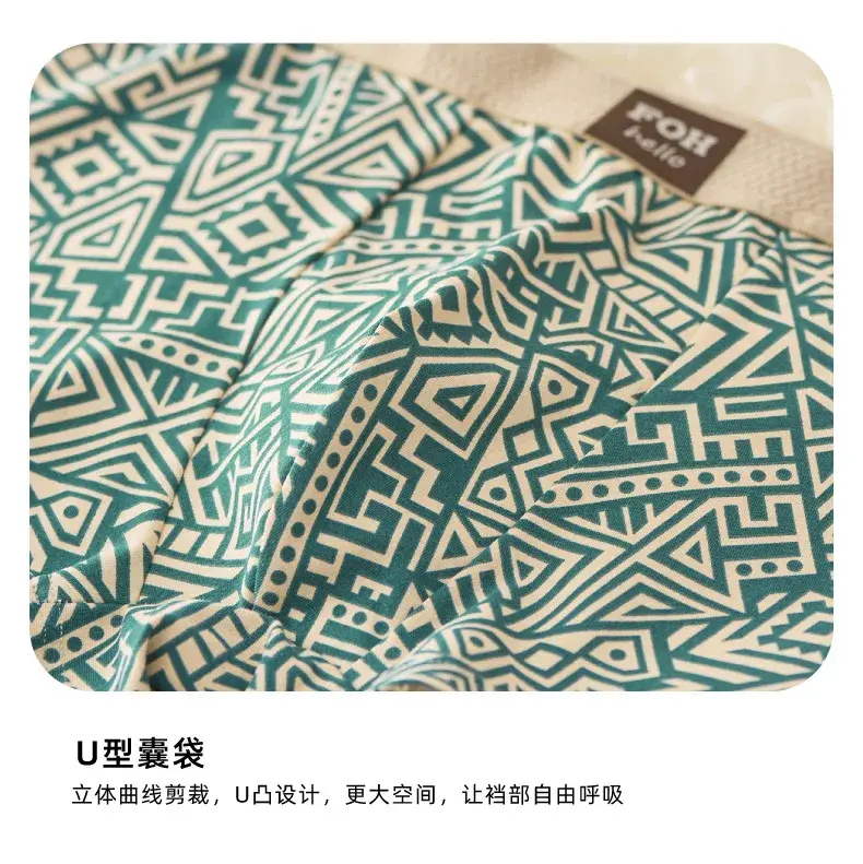 1/3 Pcs Men's Cotton Boxer Shorts Breathable Comfortable Underwear Man Printed Trendy Ethnic Retro Square Underpant Male Panties — image 3
