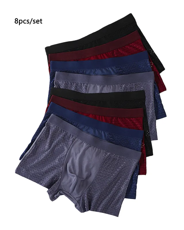 8 st/set Herrunderkläder Ice Silk Mesh Herrtrosor Andningsbara Spårlösa Modetrosor Enfärgade manliga boxershorts — image 1