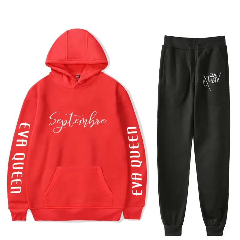 Hip hop confortável eva rainha impressão moletom moletom terno hoodies + calças terno meninos/meninas 2 peça conjunto roupas — image 10