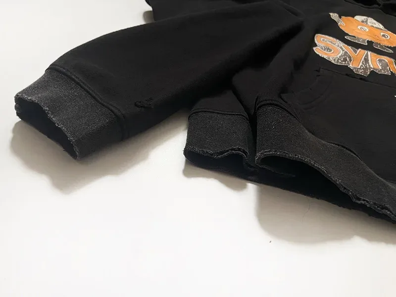 Hoodies PALY Bersaiz Besar Baru Lelaki Wanita Dicuci Hitam Rosak Kualiti Terbaik Kasual Vintage Cardigan Zip Sweatshirt
