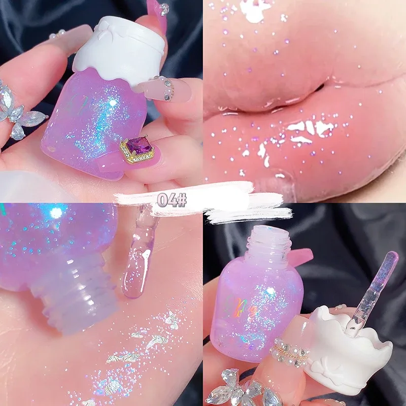 Gege Bear Butterfly Knot Lip Gloss Ενυδατικό Ενυδατικό Καθρέφτη Λάμψη Αφρώδη αντικολλητικό Κύπελλο Κραγιόν ομορφιάς Μακιγιάζ