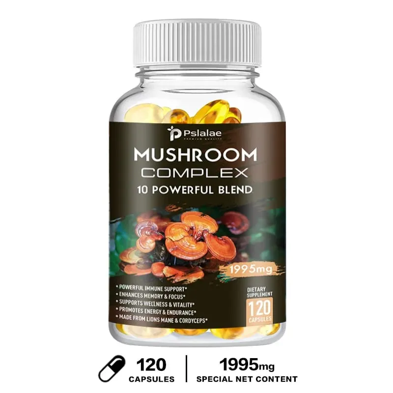 Κάψουλες με σύμπλεγμα μανιταριών - με Lions Mane Chaga Reishi Cordyceps - Υποστηρίζουν την εστίαση της μνήμης του ανοσοποιητικού συστήματος και ανακουφίζουν από το στρες