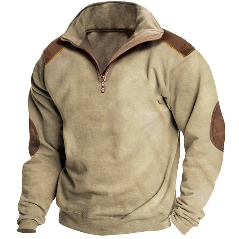 Fashion Vintage Men's Clothes Casual Half Zip Long Sleeve Sweatshirts Street Trend Stand Collar Top Autumn Oversized Hoodies Tee