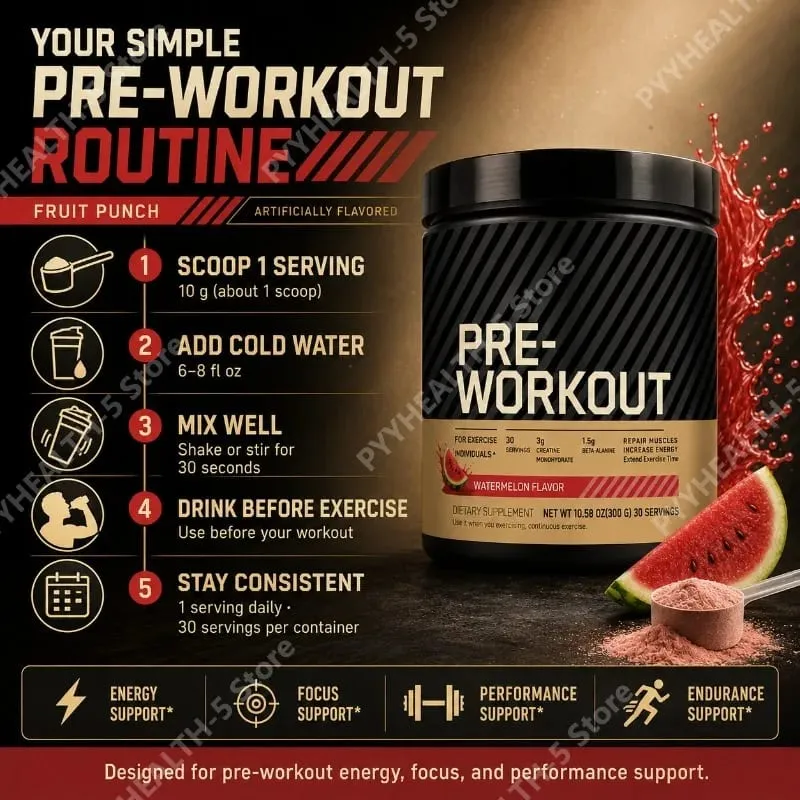 Pre Workout Powder with Creatine Beta Alanine L Citrulline Tyrosine Caffeine Energy Endurance Focus Support 300g 30 Servings — image 6