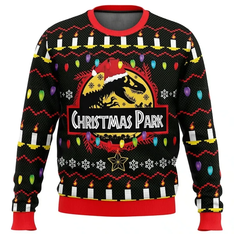 Jurassic Park Dinossauros Feliz Natal Roupas Presentes Suéteres de Papai Noel Moletons masculinos e femininos 3D Festa de outono e inverno