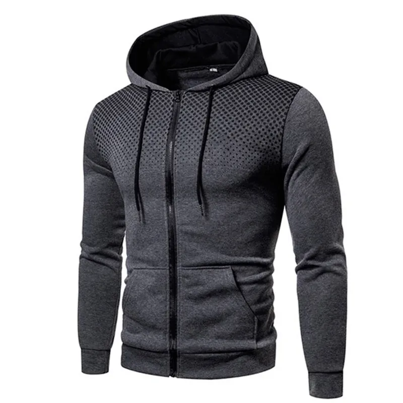 Men's Zip Up Hoodie Pocket Polka Pot Print Hooded Sweatshirt Sport Outdoor Casual Slim Fit Men Spring AutumnZipper Hoodie