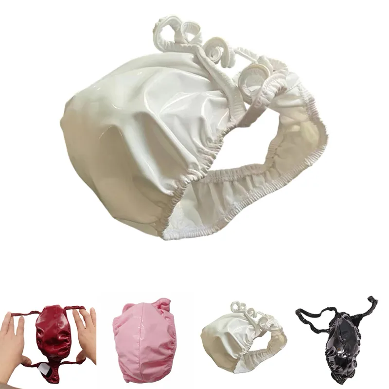 Sexy masculino pvc brilhante u convexo bolsa briefs baixo-rise g-string látex óleo gloosy sexy tanga carapaça u protuberância roupa interior — image 19