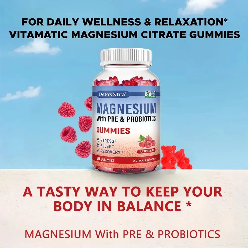 Magnesium Citrate Supplement Gummies with Prebiotics & Probiotics for Stress Sleep & Recovery - Vegan Gluten Free Non-GMO — image 3