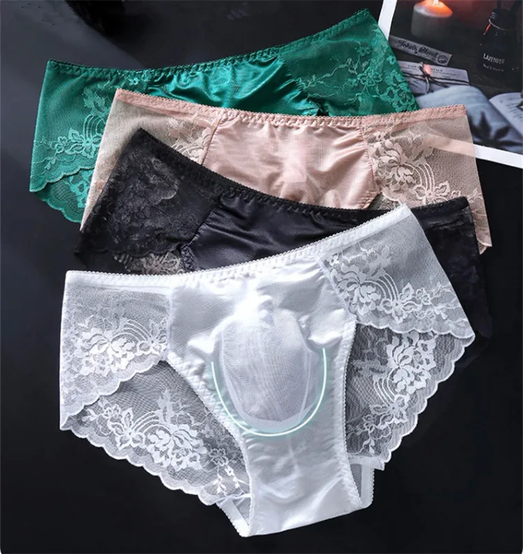Lace men's underwear 3D Punched tangas japonesa Ice Silk Thin calzoncillos hombre Sexy lingerie adults 18 plus cuec gay panties — image 3