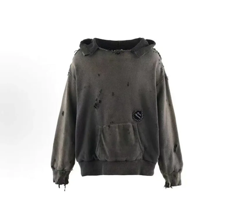24FW SAINT Vintage Angel Printed Distressed Women Men Hooded Sweatshirt Hoodies Oversized Men Casual Cotton Pullover Hoodie — image 1