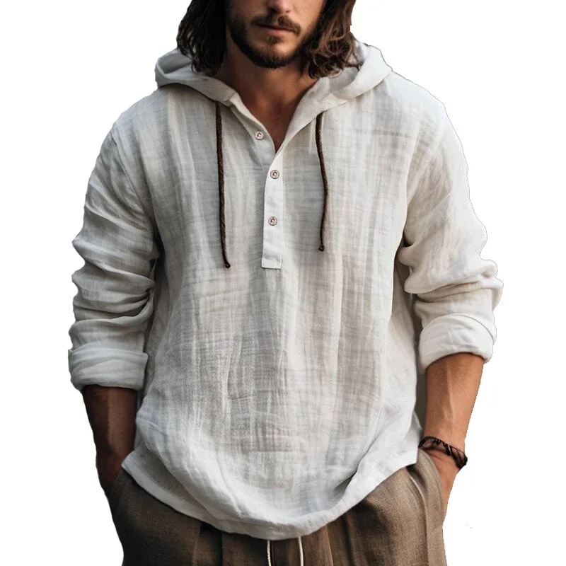 2024 Ny Casual Blus för män Bomull Linne Skjorta Lösa toppar Långärmad T-shirt Vår Höst Casual Herrskjortor