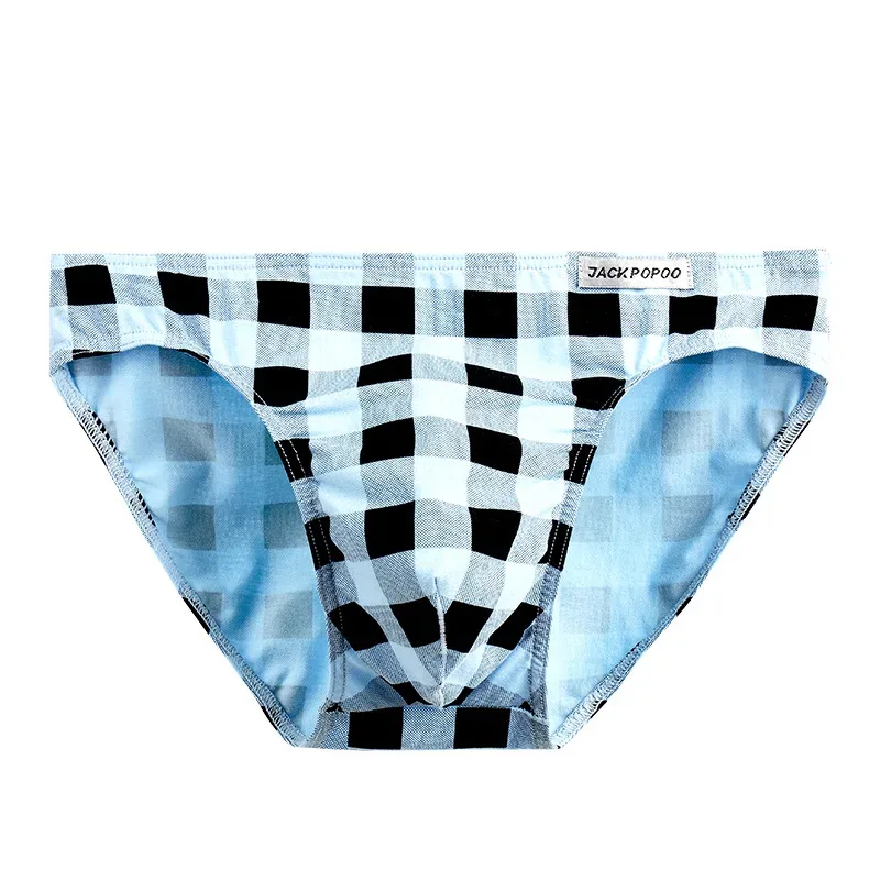 Mode Rutigt Underkläder Bomull Mjuk Elastisk Herrtrosa Andas Bekväma Ungdomkalsonger Herr Sexiga U Bulge Pouch Trosor