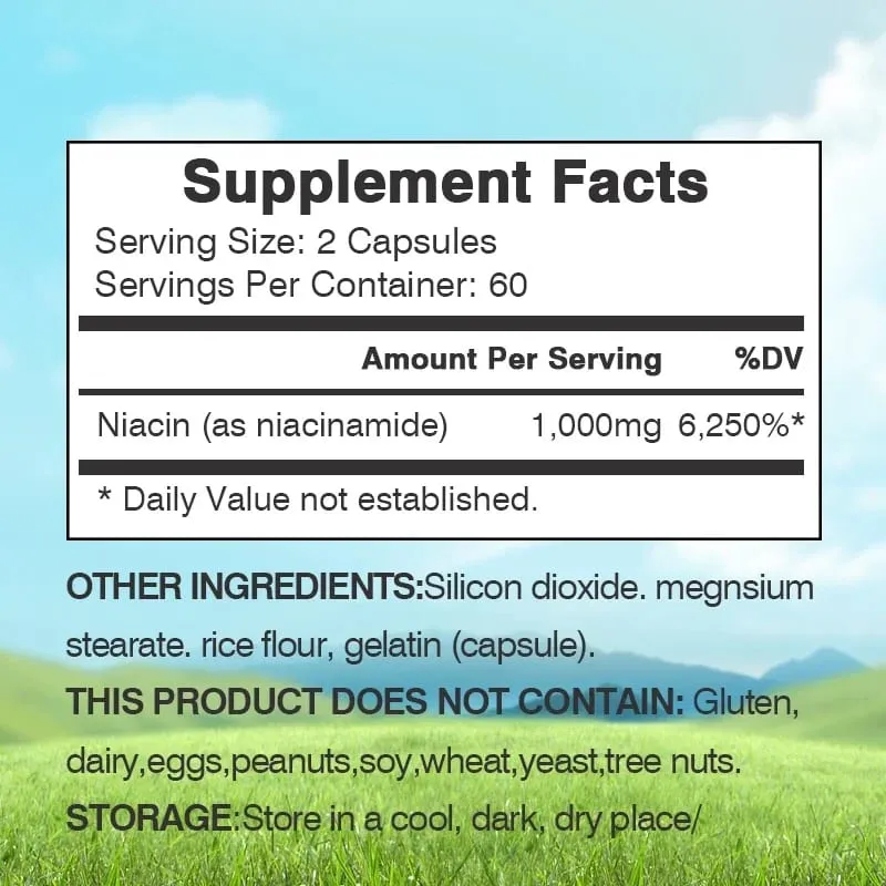 Niacinamide Vitamin B3 Capsules - Supports Skin Brain Function and Heart Health Boosts Energy and Improves The Immune System — image 3