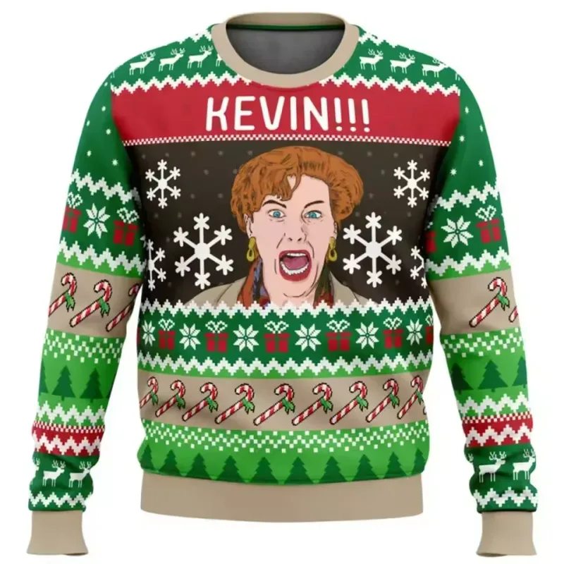 Pull de noël pour hommes et femmes, seul à la maison, moche, col rond, manches longues, vêtements de noël, imprimé drôle en 3D, offre spéciale — image 5