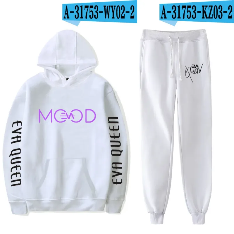 Hip hop confortável eva rainha impressão moletom moletom terno hoodies + calças terno meninos/meninas 2 peça conjunto roupas