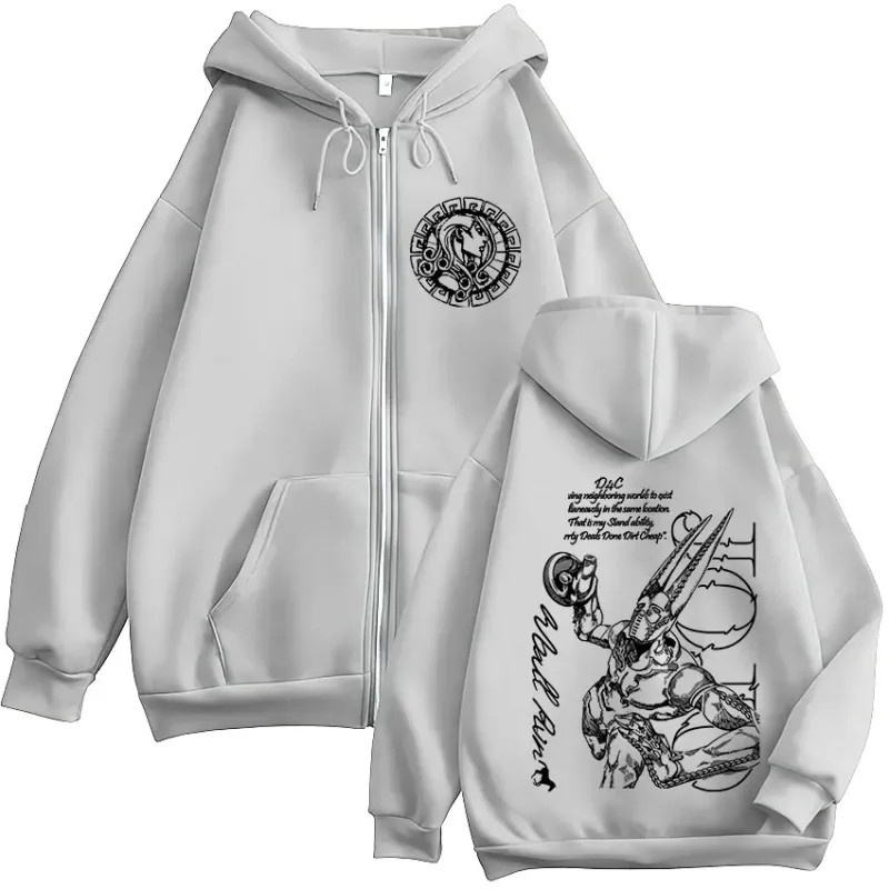 Anime Jojo Bizarre Adventure STEEL BALL RUN D4C Funny Valentine Zipper Hoodies Men Women Fashion Fleece Zip Up Sweatshirt Jacket