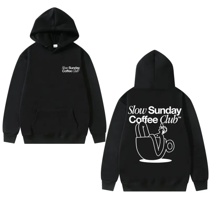 Unisex Slow Sunday Coffee Club Hoodie Pullover Funny Meme Vintage Casual Streetwear tröja, flera färger tillgängliga — image 1