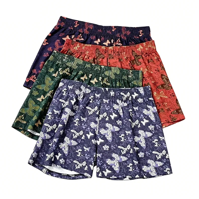4Pcs Set Of Men's Personalized Butterfly Printed Flat Angle Pants, Loose Breathable Elastic Aro Pants, Men's Casual Underwear