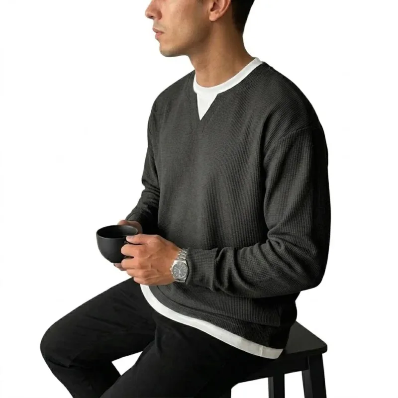 New Long Sleeve Sweatshirts for Men Casual T-Shirts Luxury Men's Coats Waffle Crew Neck Hoodie Men Poleron Breathable Tshirts — image 3