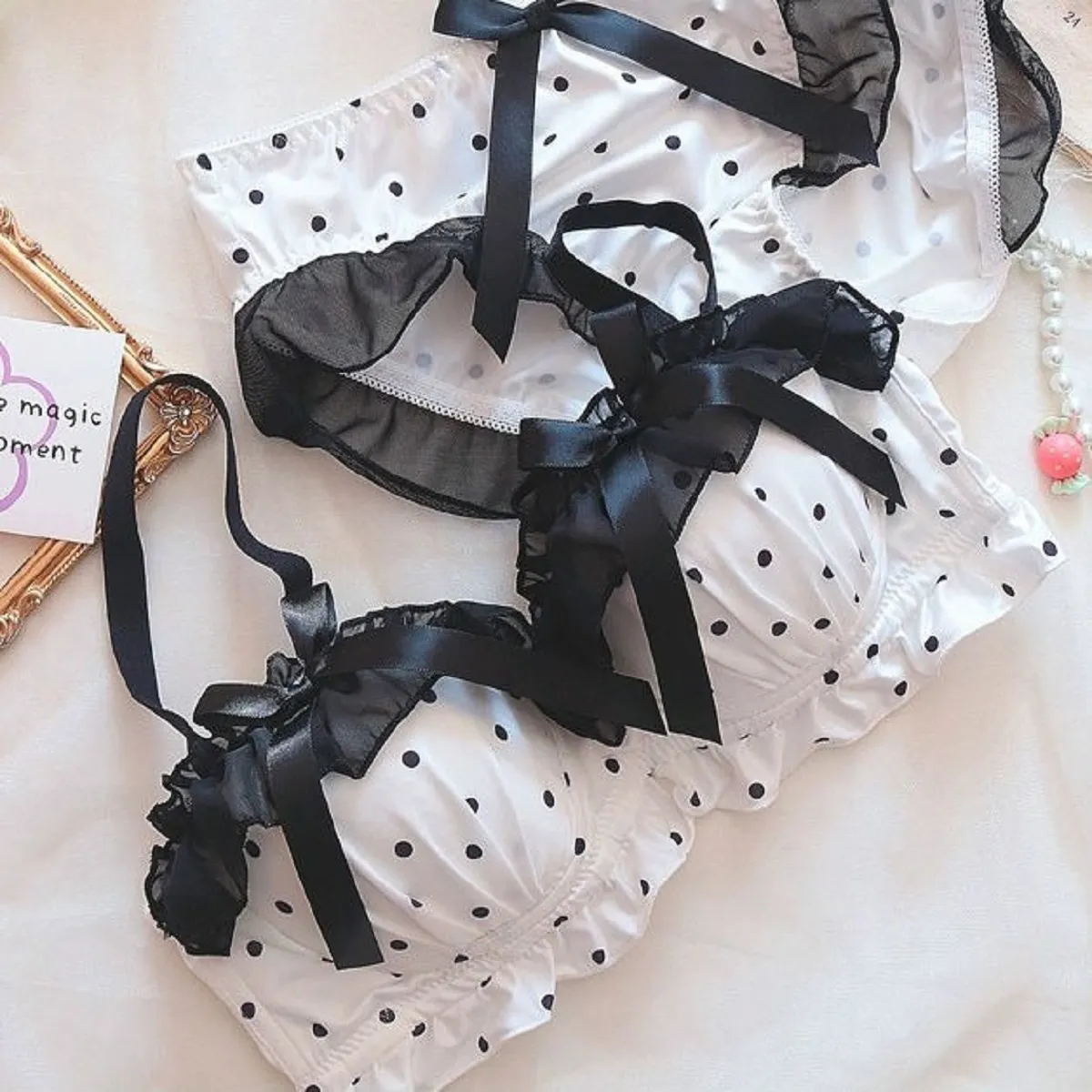 Lolita fehérnemű melltartó szett romantikus kis mell, édes lány kis mellű Cosplay fehérnemű masni melltartó és bugyi szett szexi fehérnemű 2 P — image 3