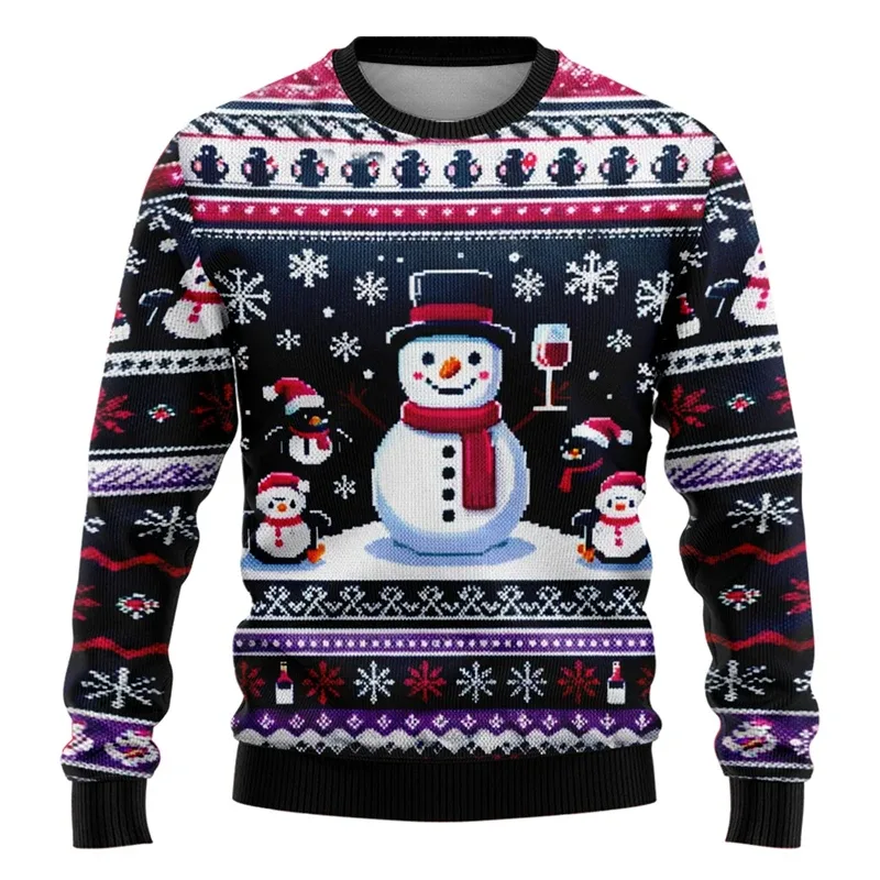 Masculino feminino moletom de natal 3d boneco de neve de natal estampado feio suéter de natal unissex pulôver festa de feriado jumper tops — image 8