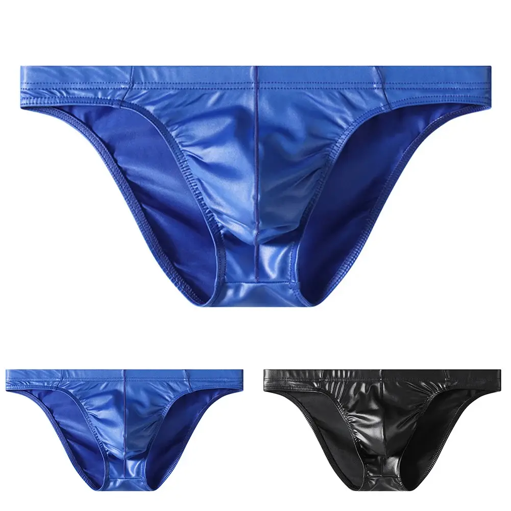 Men's Briefs Faux Leather Underwear Briefs Low Waist Lingerie Panties Sexy And Comfortable Minimalist Triangle Pants — image 2