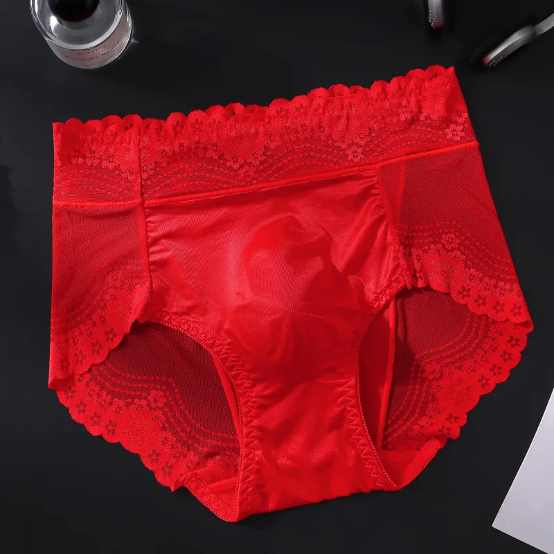 Flor renda malha oco para fora sexy roupa interior masculina de seda gelo respirável sem costura fina triângulo calças macio traceless cuecas masculinas — image 19