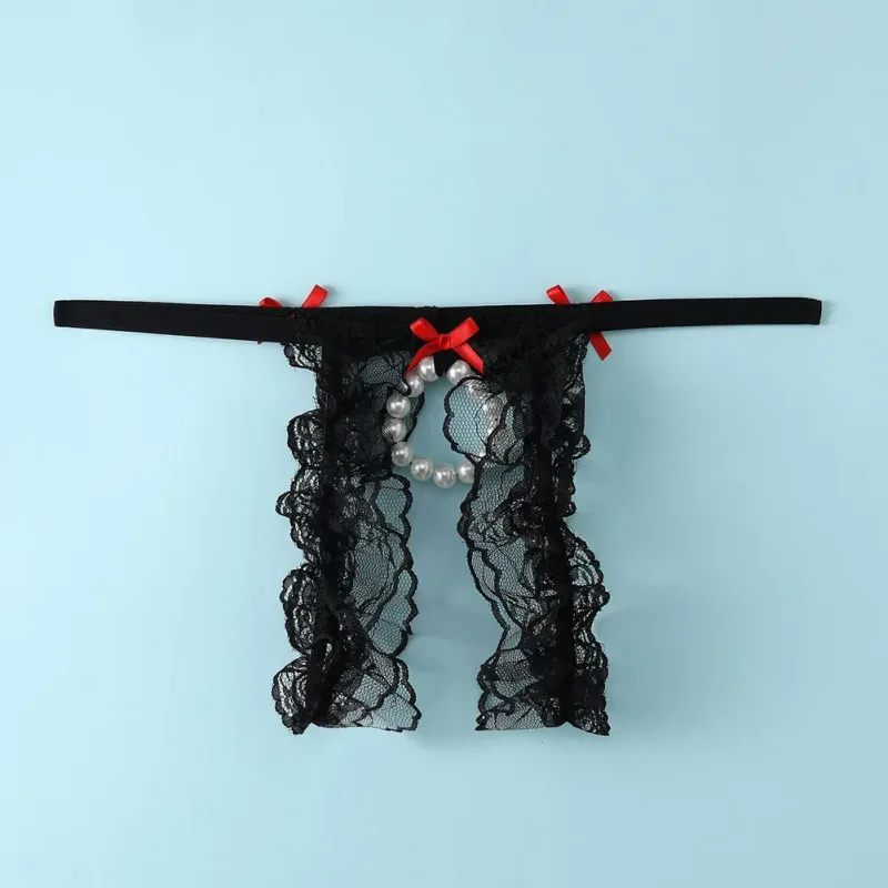 Mga Lalaki Sexy Lace Open-Crotch Low Waist Underwear Hole Pouch Thongs G-strings Briefs Puwit Hollow Thong Exposed Cock — image 3