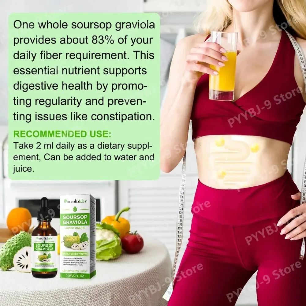 Acentiallabs Hot Sale 60ml Soursop Bitter Liquid Drops Συμπληρώματα Διατροφής 100% Pure Organic Soursop Graviola Extract for Adlut