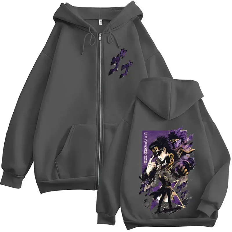 Anime JoJo Bizarre Adventure Kujo Jotaro Zipper Hoodies Men Women Clothing Fashion Casual Zip Up Hooded Sweatshirts Jackets Coat — image 5