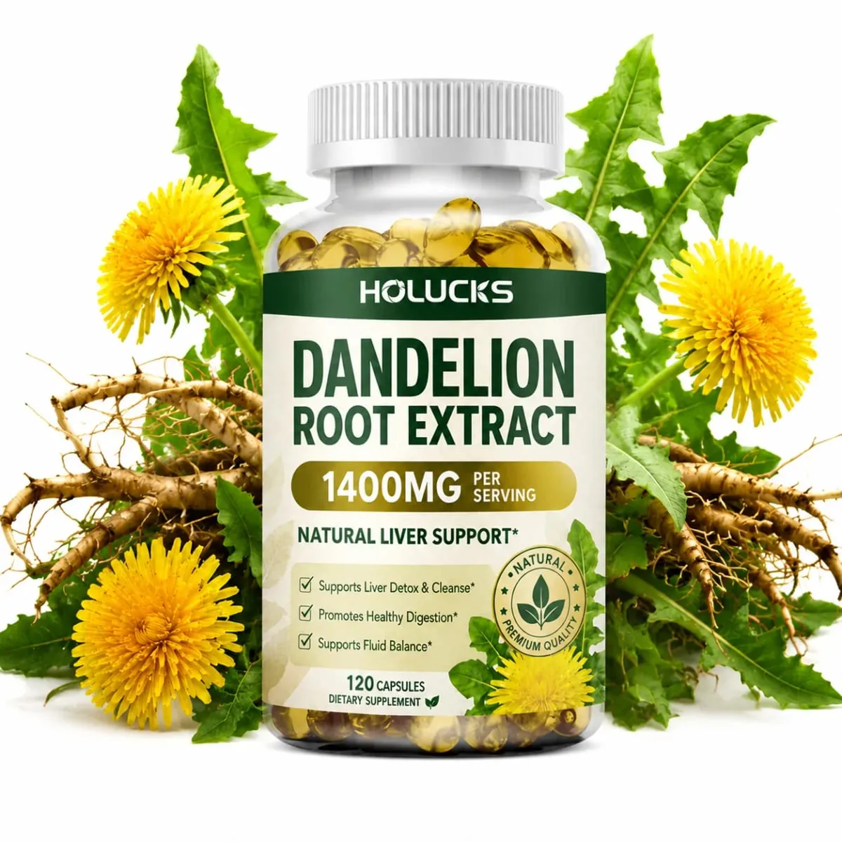 Natural Dandelion Root Extract 1400mg Capsules Support Liver Detox Cleanse Aid Digestive Fluid Balance & Light Daily Vitality