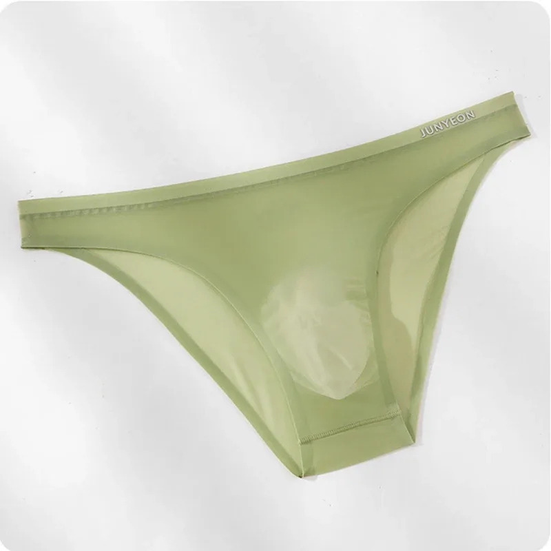 Sem costura de secagem rápida cuecas masculinas cor sólida seda gelo ultra-fino cuecas sexy respirável 3d bolsa calcinha — image 3