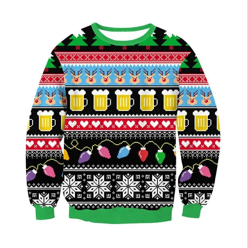 Festival Christmas Pattern Sweatshirts For Men Humping Reindeer 3D Printed Pullover Holiday Party O-Neck Hoodies Long Sleeves — image 30