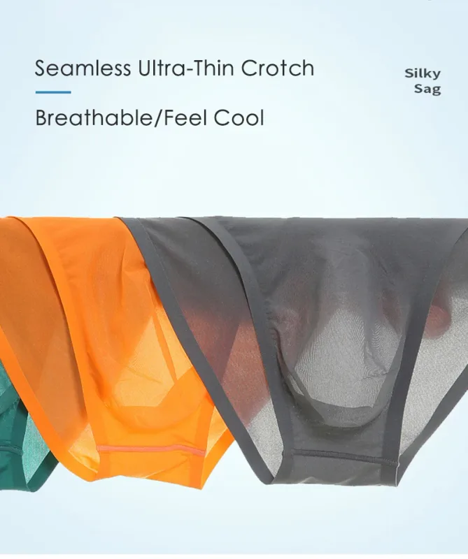 Herr Ice Silk Seamless Ultra-Tunn Underkläder Transparent Snabbtork Sexiga Pouch Trosor Man Seamless Andningsbara Trosor Kalsonger — image 9