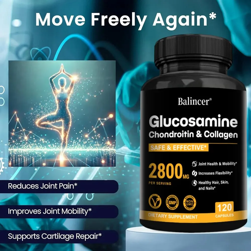 Glucosamine Chondroitin MSM Support Bone Health and Relieve Joint Discomfort Increases Flexibility - Joint Support Supplement