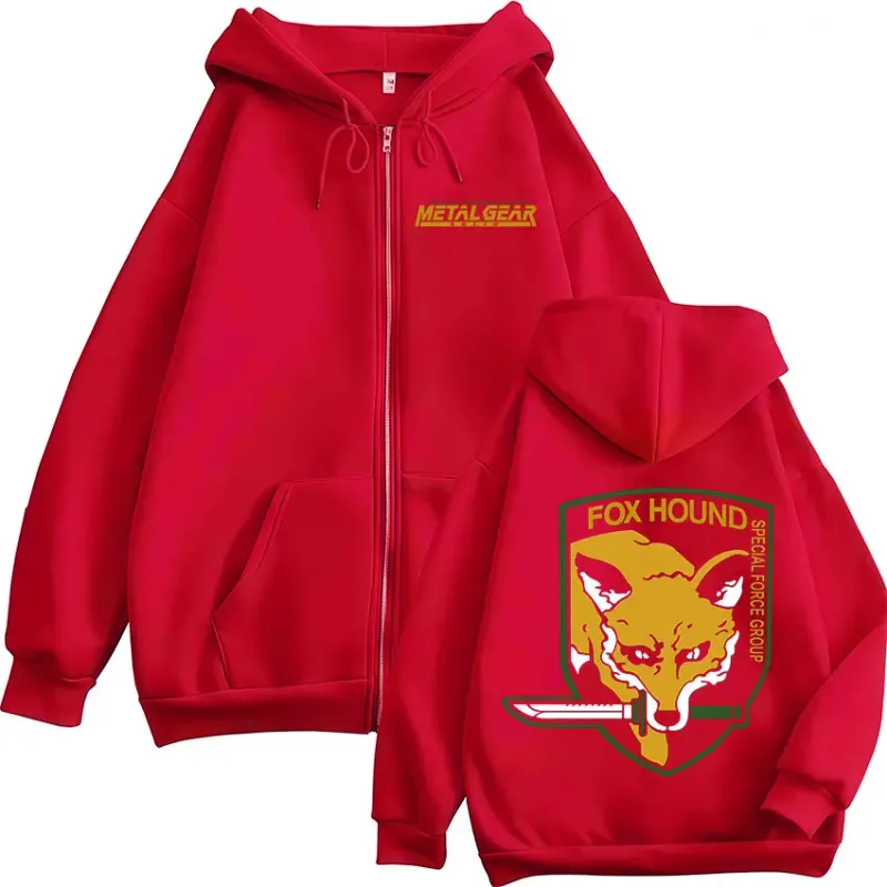 Engrenagem de metal sólido jogo fox hound logotipo impressão zíper hoodies roupas masculinas femininas moda pullovers zip up moletom com capuz jaquetas — image 4