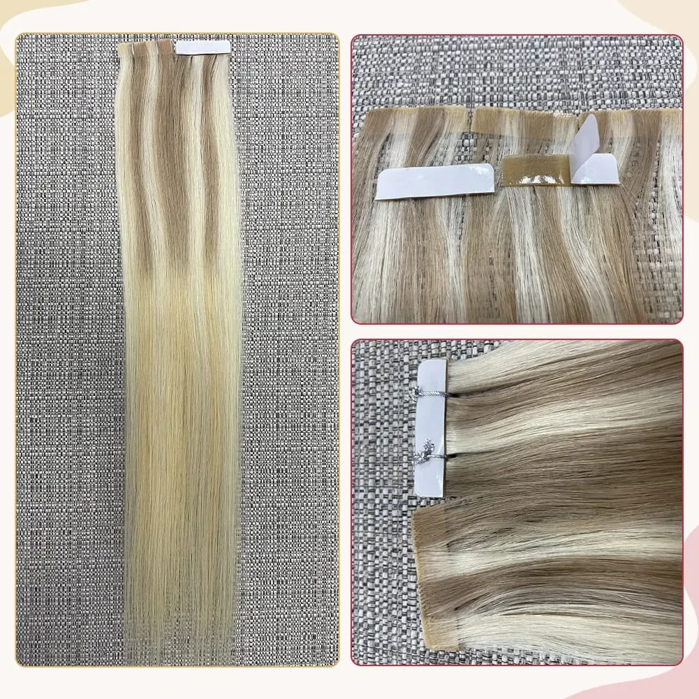 Moresoo Injection Tape Hair Extensions Ash Blonde Highlight Virgin Hair Φυσική ίσια ταινία Brazilian in Human Hair Extension