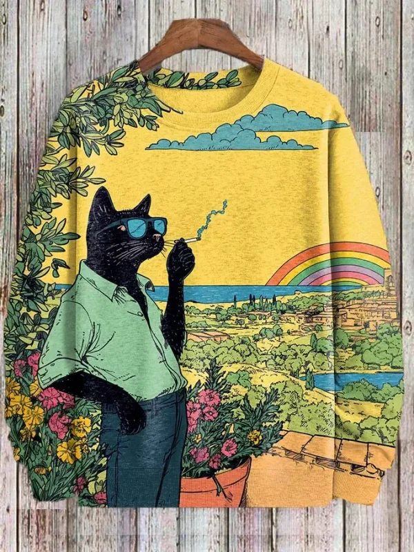 Mga Men's Animal Cat Sweatshirt Long Sleeved Sweatshirt O-Neck Fashion Cool Daily 3D Printed Japanese Art Prints Mga Casual Sweatshirt — image 3